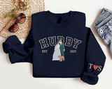 Embroidered Wifey Hubby Sweatshirt, Custom Portrait from Photo Sweater, Personalised Est Date Couple Matching Jumper, Newlywed Couple Gifts