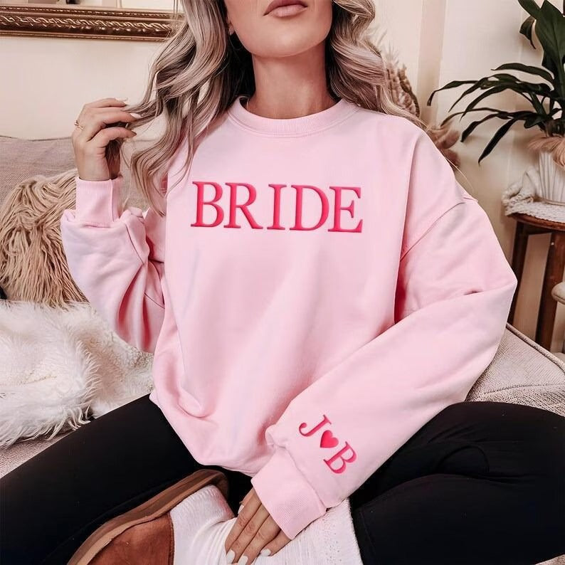 Personalised Puff Printed Bride Sweatshirt, Custom Embossed Bride To Be Sweater, Future Mrs Engagement Crewneck Jumper, Bridal Shower Gifts