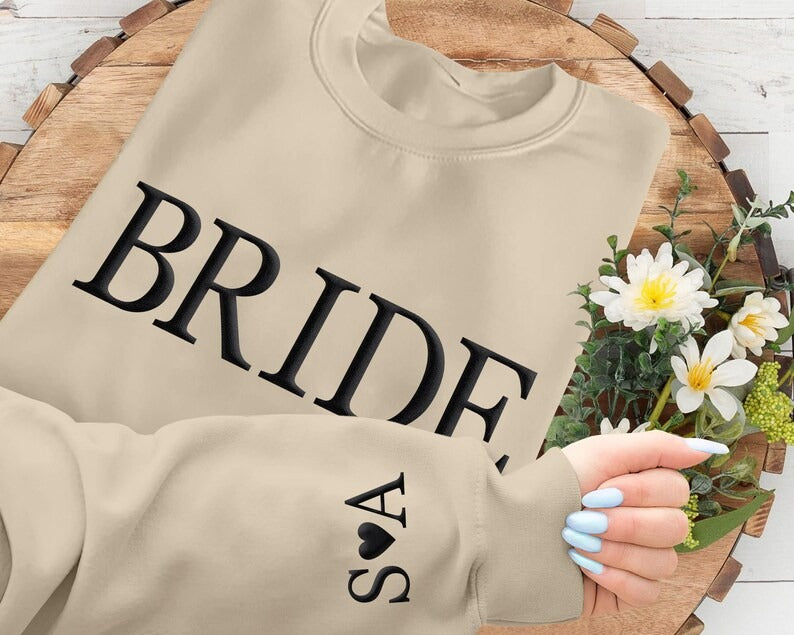 Personalised Puff Printed Bride Sweatshirt, Custom Embossed Bride To Be Sweater, Future Mrs Engagement Crewneck Jumper, Bridal Shower Gifts