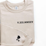 Personalised Roman Numeral Puff Printed Sweater, Custom Sleeve Initials Embossed Sweater, Couple Matching Crewneck Jumper, Anniversary Gifts