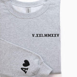 Personalised Roman Numeral Puff Printed Sweater, Custom Sleeve Initials Embossed Sweater, Couple Matching Crewneck Jumper, Anniversary Gifts