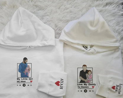 Personalised Portrait Photo Dad Hoodie, Embroidered Sketch from Picture Hooded Sweater, Album Cover Custom Sketch Jumper, Father's Day Gifts