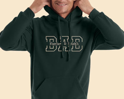 Personalised Dad Hoodie, Custom Embroidered Kids Names on Chest Hoody, Special Dad Pullover Unisex Jumper, Father's Day Outfit, Gift for Dad