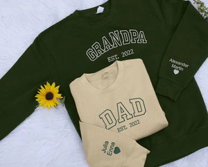 Embroidered Grandpa Sweatshirt, Personalized KIds Name on Sleeves Dad Sweater, Grandfather Birthday Long Distance Jumper, Father's Day Gifts