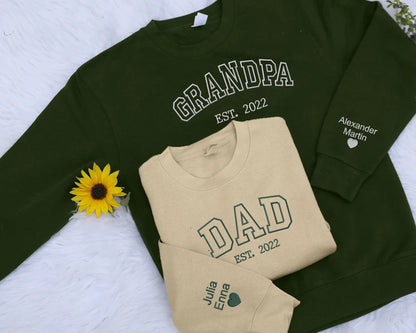 Embroidered Grandpa Sweatshirt, Personalized KIds Name on Sleeves Dad Sweater, Grandfather Birthday Long Distance Jumper, Father's Day Gifts