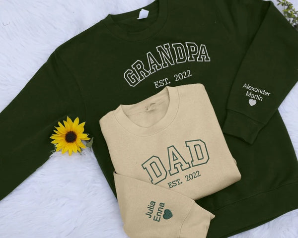 Embroidered Grandpa Sweatshirt, Personalized KIds Name on Sleeves Dad Sweater, Grandfather Birthday Long Distance Jumper, Father's Day Gifts