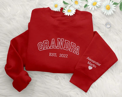 Embroidered Grandpa Sweatshirt, Personalized KIds Name on Sleeves Dad Sweater, Grandfather Birthday Long Distance Jumper, Father's Day Gifts