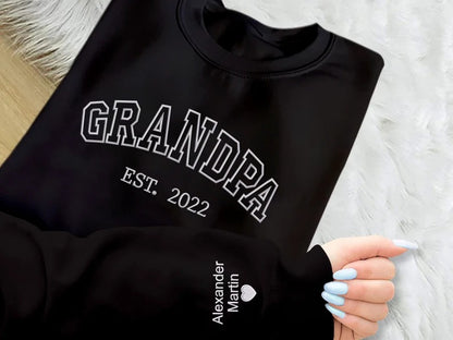 Embroidered Grandpa Sweatshirt, Personalized KIds Name on Sleeves Dad Sweater, Grandfather Birthday Long Distance Jumper, Father's Day Gifts