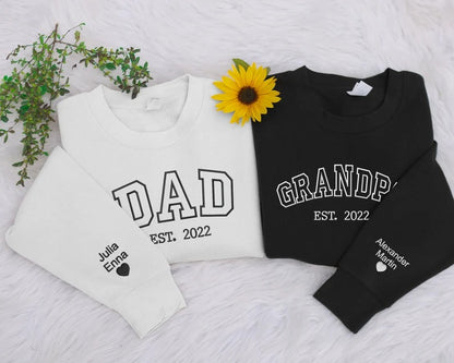 Embroidered Grandpa Sweatshirt, Personalized KIds Name on Sleeves Dad Sweater, Grandfather Birthday Long Distance Jumper, Father's Day Gifts