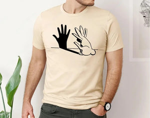 Rabbit Hand Shadow Art T-Shirt, Funny Easter Bunny Lover Shirt, Animal Shadow Puppet Tee Tops, Unique Easter Shirt, Cute Rabbit Lover Gifts