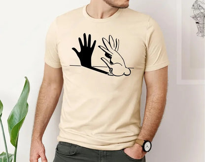 Rabbit Hand Shadow Art T-Shirt, Funny Easter Bunny Lover Shirt, Animal Shadow Puppet Tee Tops, Unique Easter Shirt, Cute Rabbit Lover Gifts