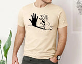 Rabbit Hand Shadow Art T-Shirt, Funny Easter Bunny Lover Shirt, Animal Shadow Puppet Tee Tops, Unique Easter Shirt, Cute Rabbit Lover Gifts