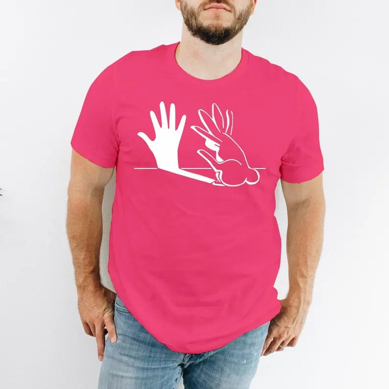Rabbit Hand Shadow Art T-Shirt, Funny Easter Bunny Lover Shirt, Animal Shadow Puppet Tee Tops, Unique Easter Shirt, Cute Rabbit Lover Gifts