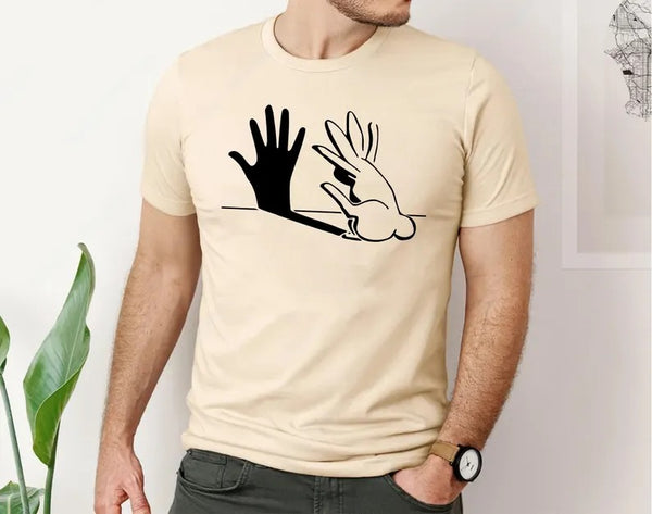 Rabbit Hand Shadow Art T-Shirt, Funny Easter Bunny Lover Shirt, Animal Shadow Puppet Tee Tops, Unique Easter Shirt, Cute Rabbit Lover Gifts