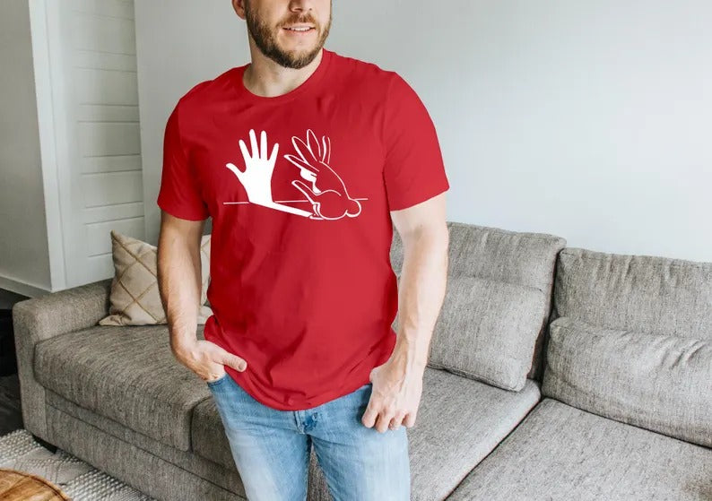 Rabbit Hand Shadow Art T-Shirt, Funny Easter Bunny Lover Shirt, Animal Shadow Puppet Tee Tops, Unique Easter Shirt, Cute Rabbit Lover Gifts