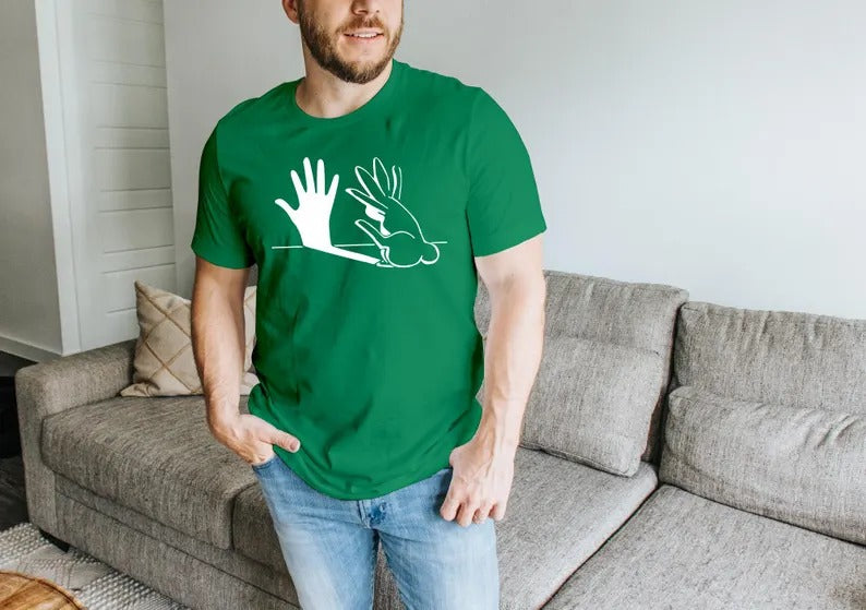 Rabbit Hand Shadow Art T-Shirt, Funny Easter Bunny Lover Shirt, Animal Shadow Puppet Tee Tops, Unique Easter Shirt, Cute Rabbit Lover Gifts