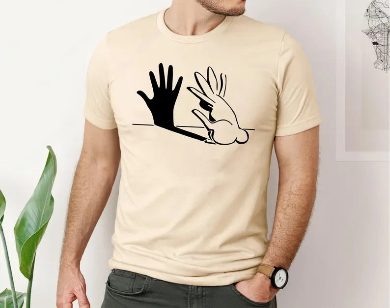 Rabbit Hand Shadow Art T-Shirt, Funny Easter Bunny Lover Shirt, Animal Shadow Puppet Tee Tops, Unique Easter Shirt, Cute Rabbit Lover Gifts