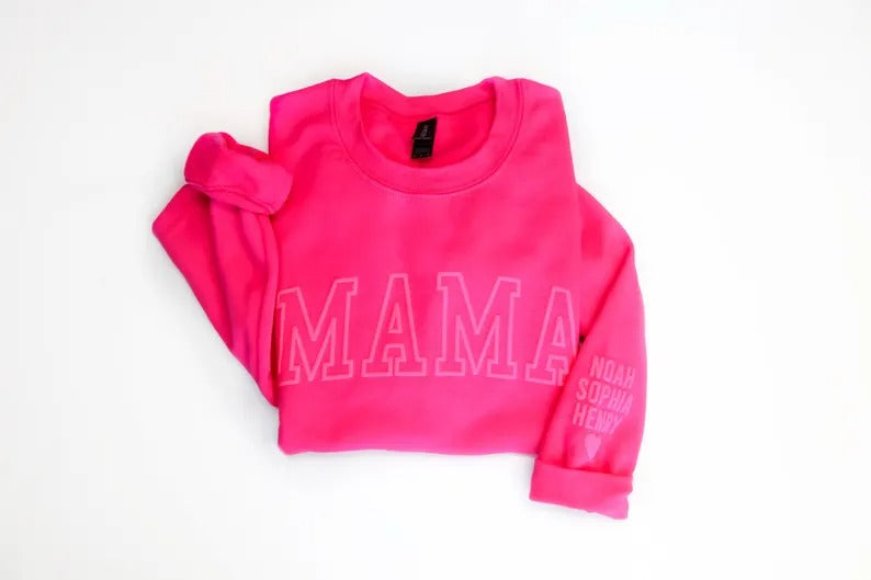 Personalised Mama Embossed Sweatshirt, Custom Mom Dad Sweater with Kids Name, Puff Printed Mama Crewneck, New Mom Gift, Mother's Day Gifts