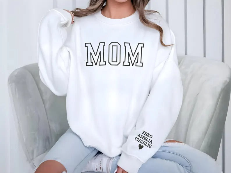Personalised Mama Embossed Sweatshirt, Custom Mom Dad Sweater with Kids Name, Puff Printed Mama Crewneck, New Mom Gift, Mother's Day Gifts
