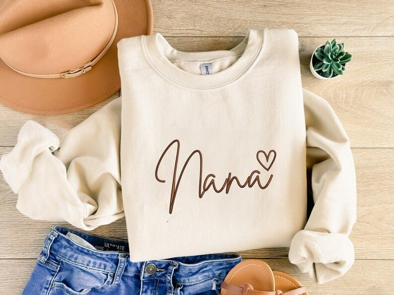 Embroidered Nana Crewneck Sweatshirt, Nana with Heart Sweatshirt, Mothers Day Gifts for Grammy, New Grandmother Jumpers, Gift for New Mom