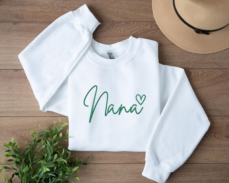 Embroidered Nana Crewneck Sweatshirt, Nana with Heart Sweatshirt, Mothers Day Gifts for Grammy, New Grandmother Jumpers, Gift for New Mom