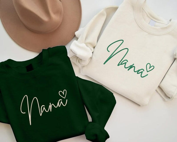 Embroidered Nana Crewneck Sweatshirt, Nana with Heart Sweatshirt, Mothers Day Gifts for Grammy, New Grandmother Jumpers, Gift for New Mom