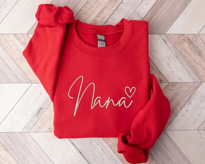 Embroidered Nana Crewneck Sweatshirt, Nana with Heart Sweatshirt, Mothers Day Gifts for Grammy, New Grandmother Jumpers, Gift for New Mom