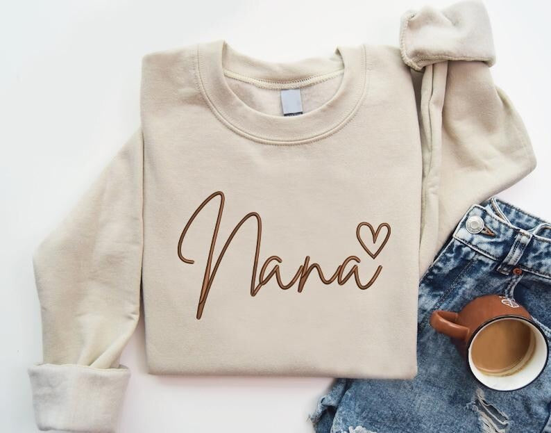 Embroidered Nana Crewneck Sweatshirt, Nana with Heart Sweatshirt, Mothers Day Gifts for Grammy, New Grandmother Jumpers, Gift for New Mom