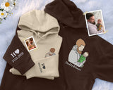 Embroidered Dad Portrait from Photo Hoodie, Personalized Sketch Hoodie with Name, Custom Fathers Day Jumper, Memorial Best Gift for Daddy