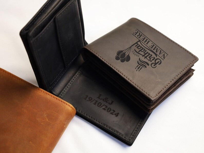 Personalized Leather Bifold Wallet, Custom Photo Engraved Men's Wallet, Premium Leather Wallet, Anniversary Gift for Him, Father's Day Gifts