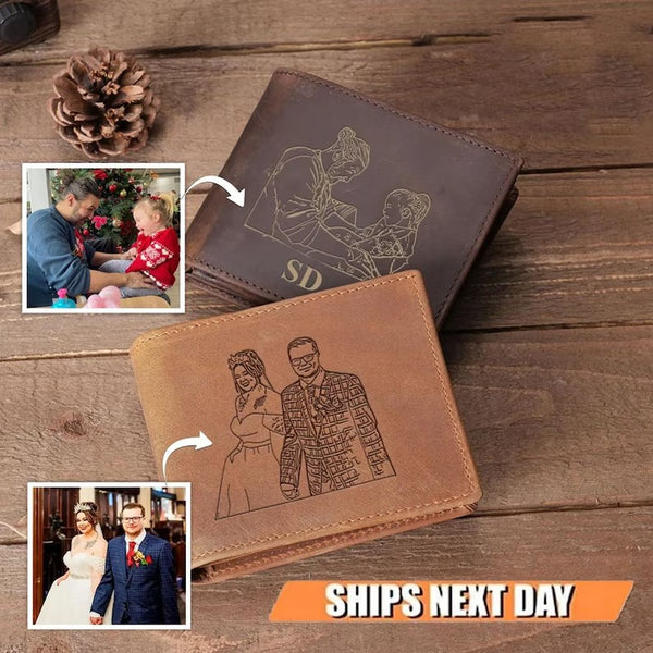 Personalized Leather Bifold Wallet, Custom Photo Engraved Men's Wallet, Premium Leather Wallet, Anniversary Gift for Him, Father's Day Gifts