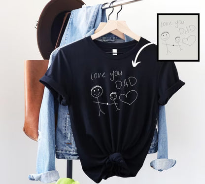 Custom Kids Drawing T-Shirt, Personalized Child's Artwork Printed Tees, Memorial Mother's Day Gifts, Wearable Art Keepsake for Mom, Dad Gift