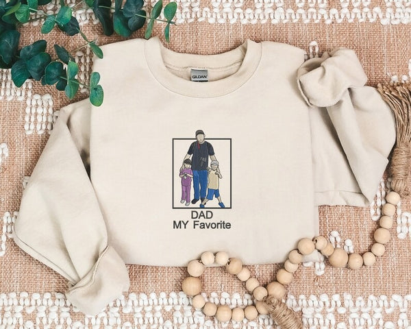 Personalised Dad Photo Sketch Sweatshirt, Embroidered Portrait Sweater with Initials, Custom Fathers Day Sweatshirt, Birthday Gift for Daddy