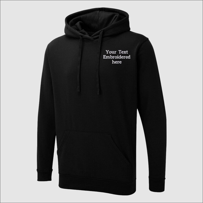 Custom Embroidered Text Hoodie, Personalized Name Hoodie, Monogram Hooded Sweater, Custom Text Jumper, Small Business Gift, Workwear Uniform