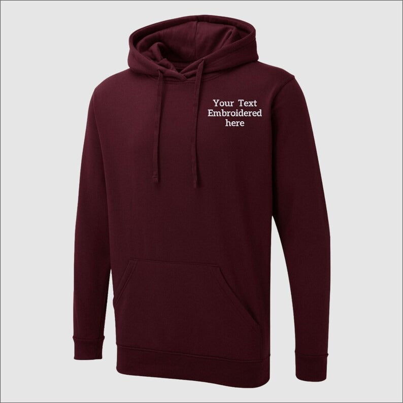 Custom Embroidered Text Hoodie, Personalized Name Hoodie, Monogram Hooded Sweater, Custom Text Jumper, Small Business Gift, Workwear Uniform