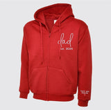 Embroidered Dad Zip Up Hoodie, Custom Text with Heart on Sleeve Jumpers, Personalized Est Date Dad Hoody, Father Day Gifts for Grandfather