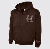 Embroidered Dad Zip Up Hoodie, Custom Text with Heart on Sleeve Jumpers, Personalized Est Date Dad Hoody, Father Day Gifts for Grandfather