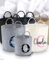 Personalised Felt Storage Basket with Initials, Custom Toy Organizer, Kids Room Printed Baskets, Baby Shower Gift, Pet Toy Bin, Gift for Her