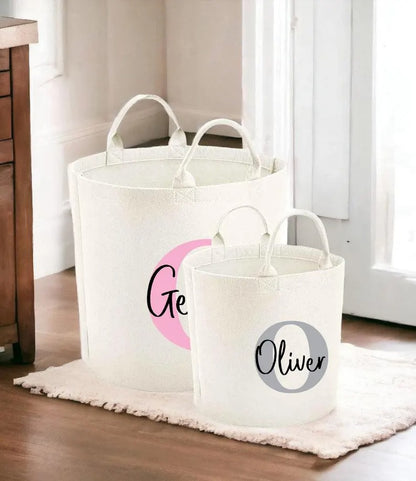 Personalised Felt Storage Basket with Initials, Custom Toy Organizer, Kids Room Printed Baskets, Baby Shower Gift, Pet Toy Bin, Gift for Her