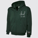Embroidered Dad Zip Up Hoodie, Custom Text with Heart on Sleeve Jumpers, Personalized Est Date Dad Hoody, Father Day Gifts for Grandfather