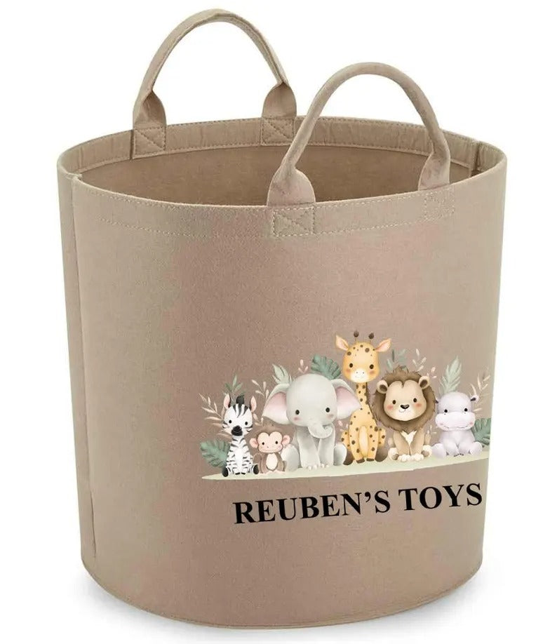 Personalized Safari Children's Storage Baskets | Jungle Animal Toy Organizer | Custom Name Bin | Kids Room Pet Baskets | Baby Shower Gifts