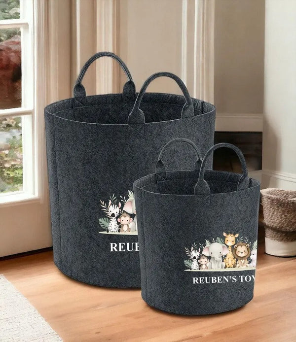 Personalized Safari Children's Storage Baskets | Jungle Animal Toy Organizer | Custom Name Bin | Kids Room Pet Baskets | Baby Shower Gifts