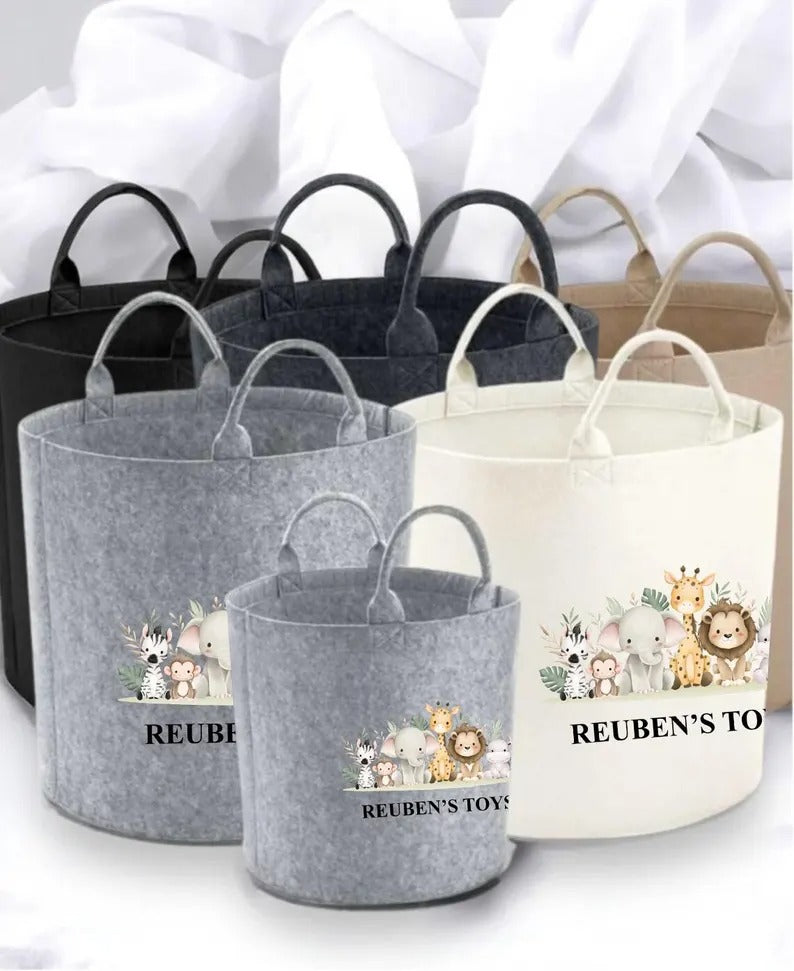 Personalized Safari Children's Storage Baskets | Jungle Animal Toy Organizer | Custom Name Bin | Kids Room Pet Baskets | Baby Shower Gifts