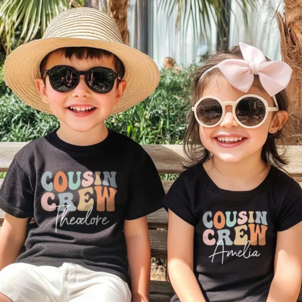 Personalised Cousin Crew Shirt, Groovy Kids Matching T-Shirt, Retro Custom Matching Cousins Kids Tees, Cousins Gifts, Summer Sibling Tees