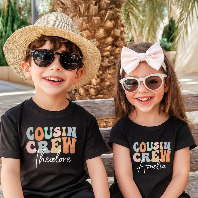 Personalised Cousin Crew Shirt, Groovy Kids Matching T-Shirt, Retro Custom Matching Cousins Kids Tees, Cousins Gifts, Summer Sibling Tees