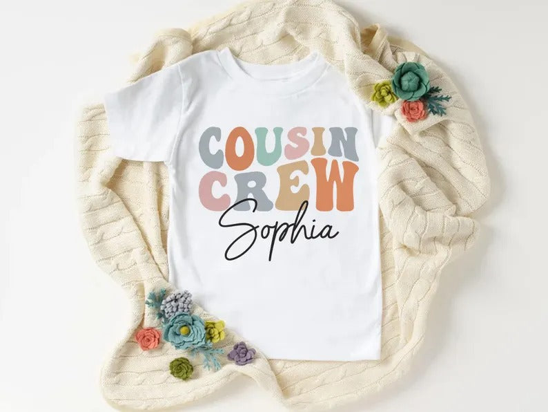 Personalised Cousin Crew Shirt, Groovy Kids Matching T-Shirt, Retro Custom Matching Cousins Kids Tees, Cousins Gifts, Summer Sibling Tees