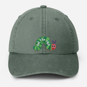 Embroidered Eat The Rich Hat, Funny Hungry Caterpillar Baseball Cap, Vintage Embroidered Animal Hat, Bookish Hat, Activist Hat, Gift for Her