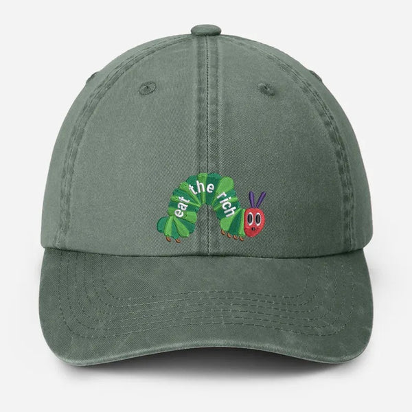 Embroidered Eat The Rich Hat, Funny Hungry Caterpillar Baseball Cap, Vintage Embroidered Animal Hat, Bookish Hat, Activist Hat, Gift for Her