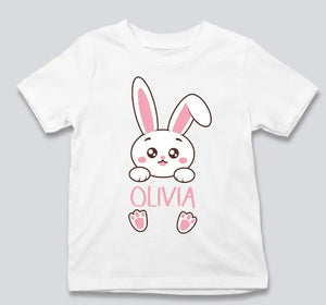 Personalised Name Kids Easter T-Shirt, Custom Easter Bunny Tee Tops, Cute Egg Hunt Outfit, Cute Spring Toddler Shirt, Easter Gifts for Kids