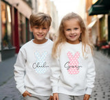 Personalized Easter Kids Sweatshirt, Custom Name Easter Bunny Printed Crewnecks, Kids Matching Outfits, Easter Gifts, Egg Hunt Tops for Kids